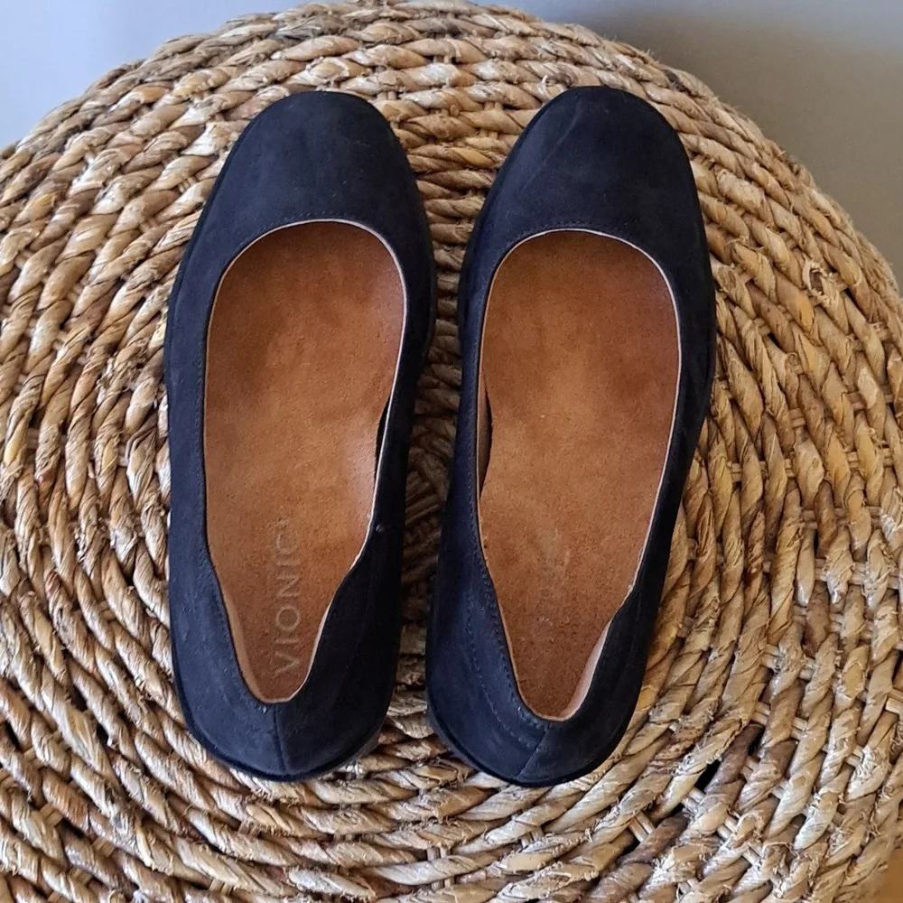 Vionic Womens Sereno Dress/Comfort‎ Black Nubuck Leather Wedge Heels 6